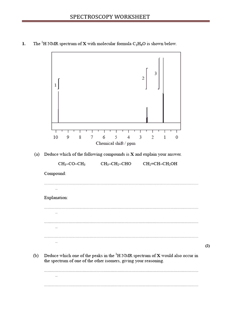 Spectroscopy Worksheet PDF Spectroscopy Infrared Spectroscopy