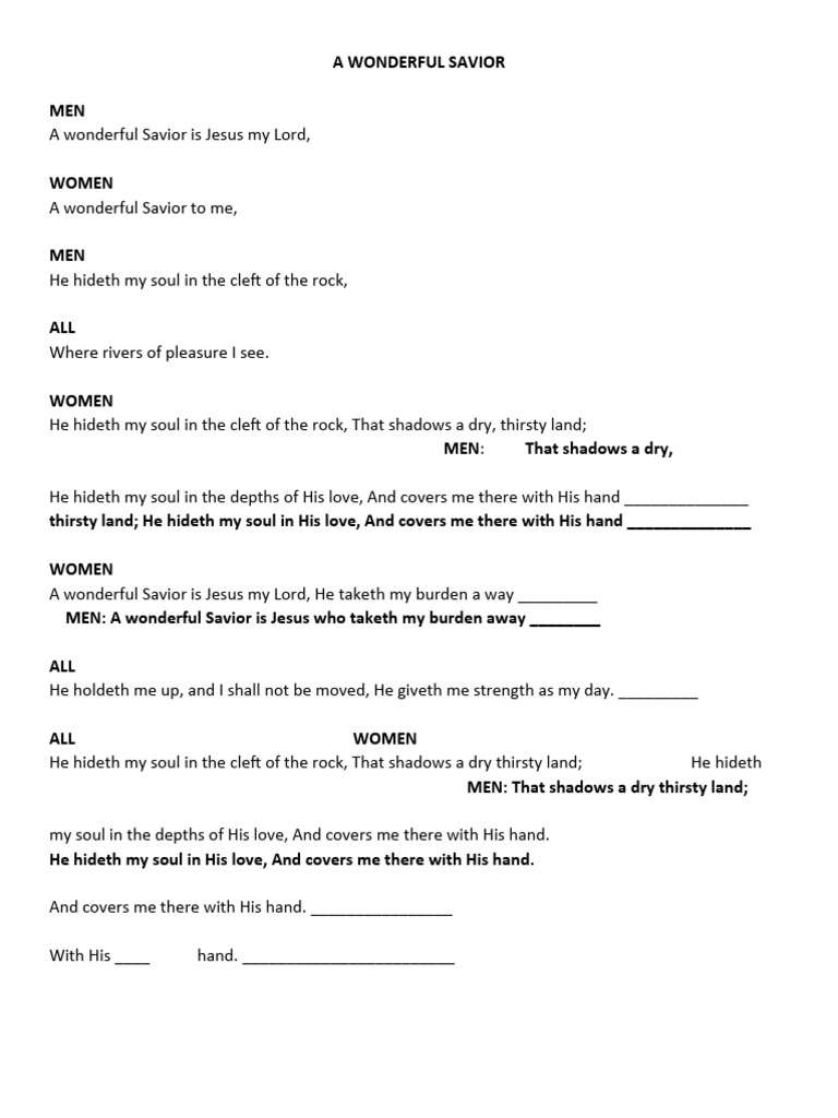 A Wonderful Savior Lyrics Pdf