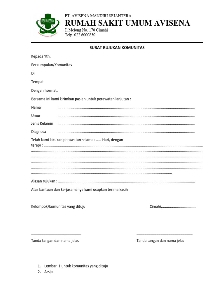Surat Rujukan Pasien ke Komunitas | PDF