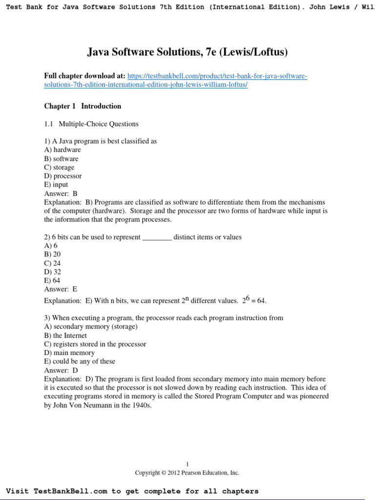 Test Bank For Java Software Solutions 7th Edition International Edition ...