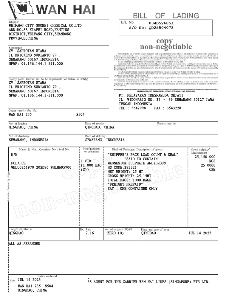 Magnesium Sulphate Shipment Details | PDF