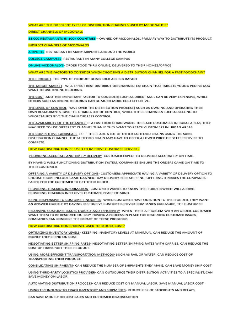 McDonald's Distribution Channel Overview | PDF | Retail | Business