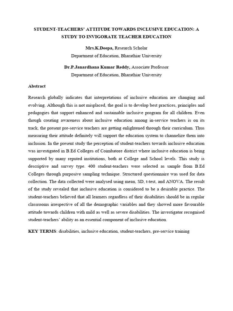 Student-Teachers' Views on Inclusive Education | PDF | Inclusion ...