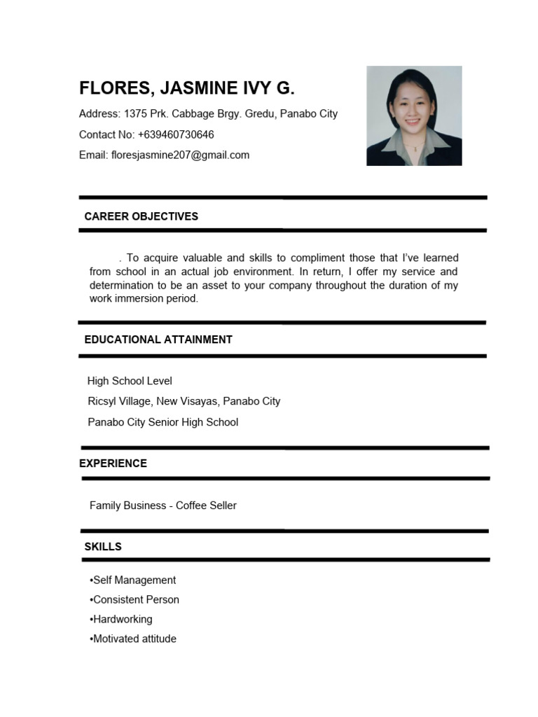My Work Immersion Portfolio Jasmine | PDF