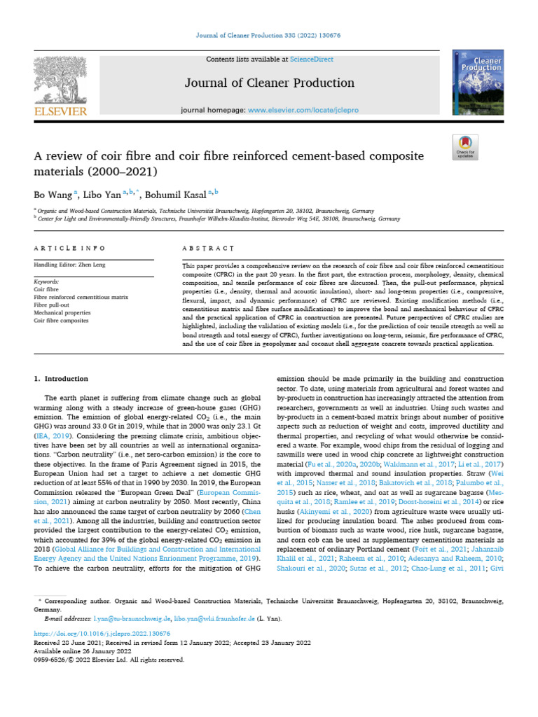 A Review of Coir Fibre and Coir Fibre Reinforced Cement-based Composite ...