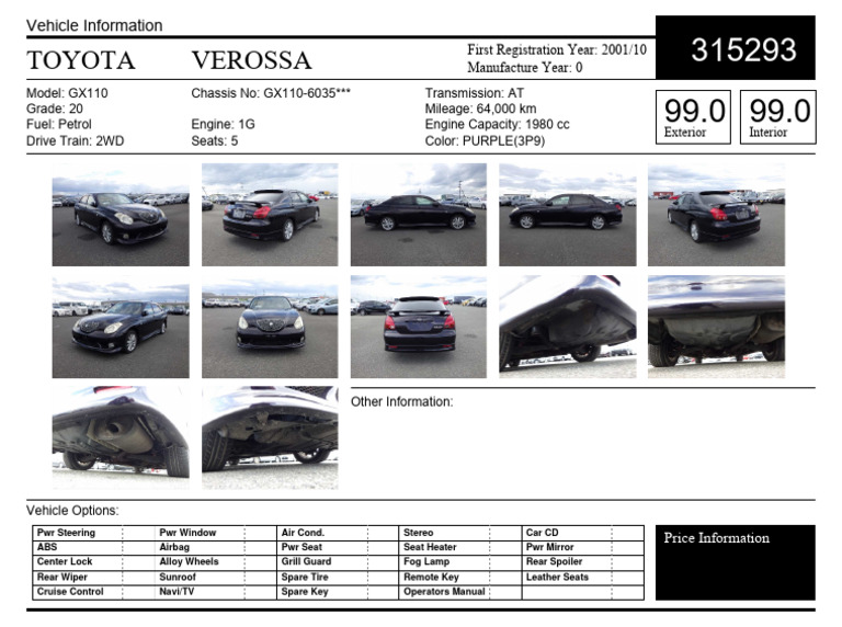 2001 Toyota Verossa Specifications | PDF