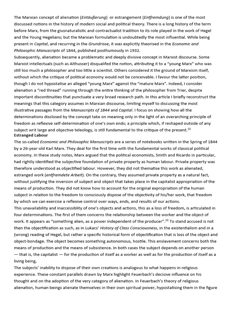 Alienation Karl Max | PDF | Marx's Theory Of Alienation | Working Class