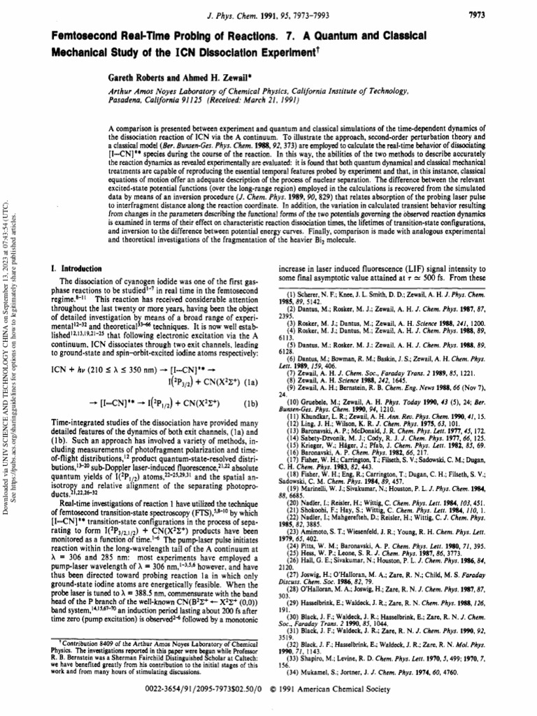 ICN Experiment: Femtosecond Real-Time of Reactions. A Classical ...