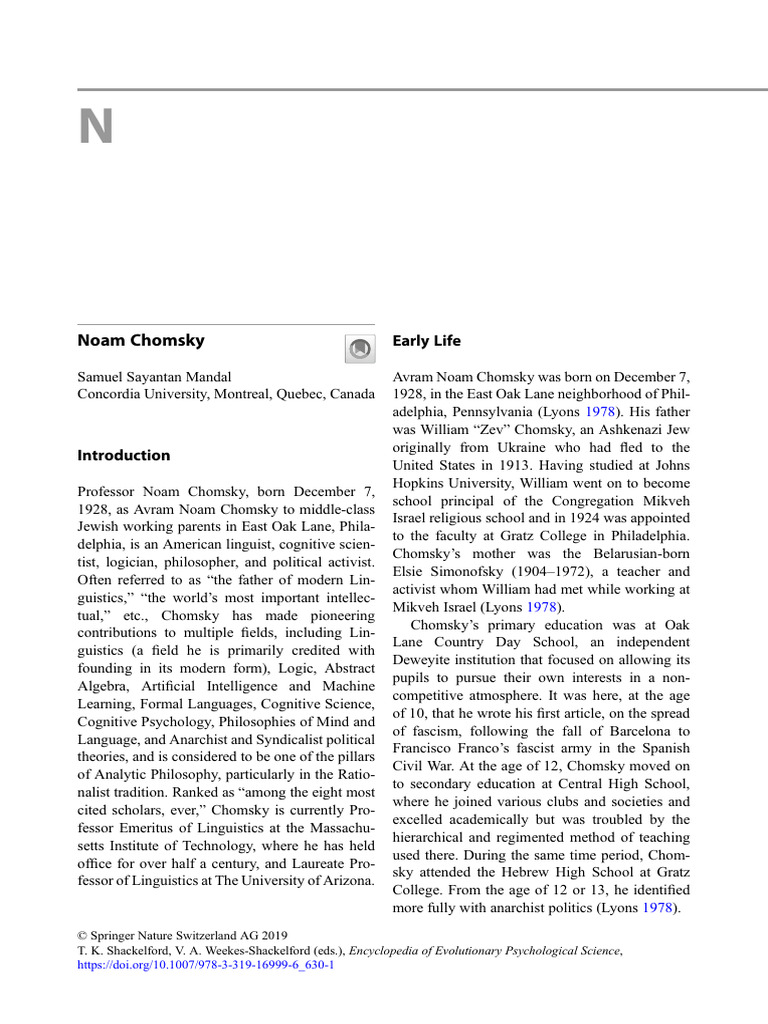Noam Chomsky PDF Noam Chomsky Science