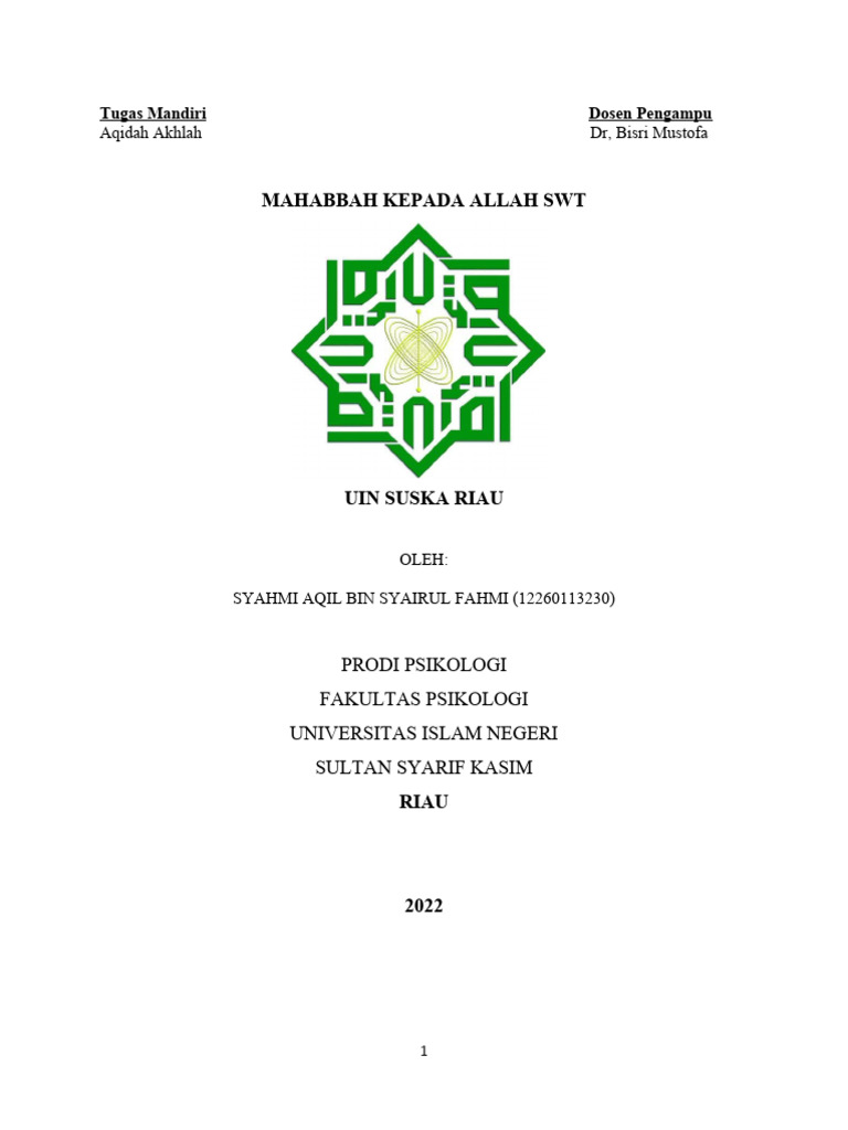 Makalah Aqidah Tentang MAHABBAH KPD ALLAH | PDF