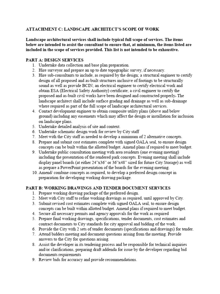Landscape Architect's Scope of Work | PDF