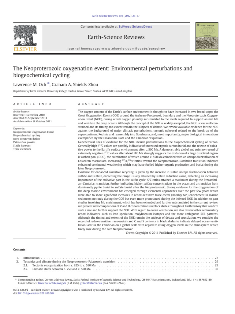 The Neoproterozoic Oxygenation Event Environmental Perturbations and