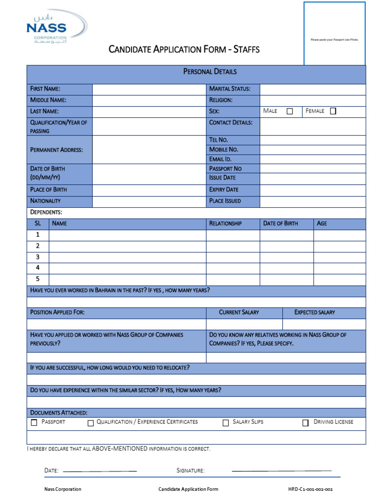 HRD C1 001 002 R00 Candidate Application Form | PDF