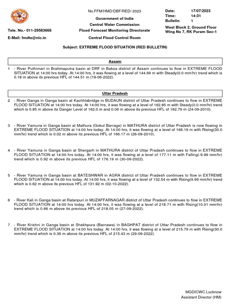 Muzaffarnagar Flood Alert Bulletin | PDF | Earth Sciences | Flood