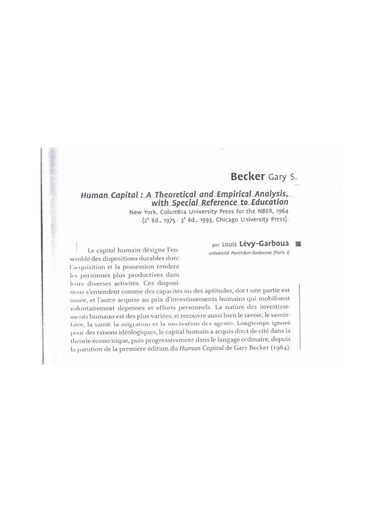 Sequence 1 - BECKER - THEORIE DU CAPITAL HUMAIN | PDF