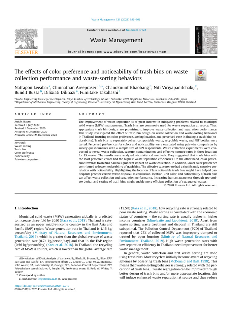 Article - The Effects of Color Preferance of Trash Bins | PDF ...