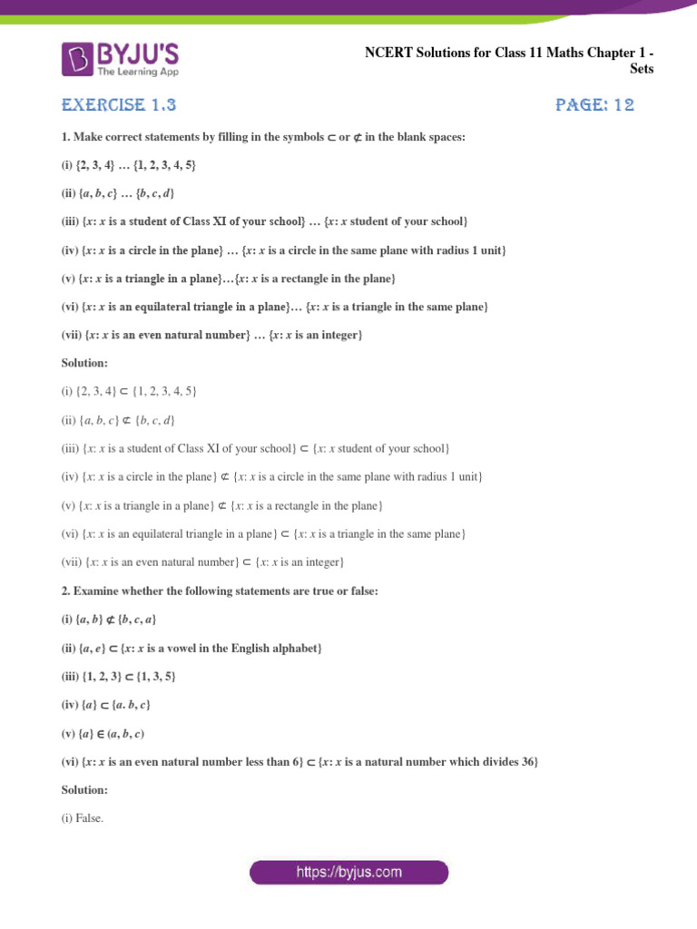 Ncert solutions for class 11 maths chapter 1 sets exercise 1 3
