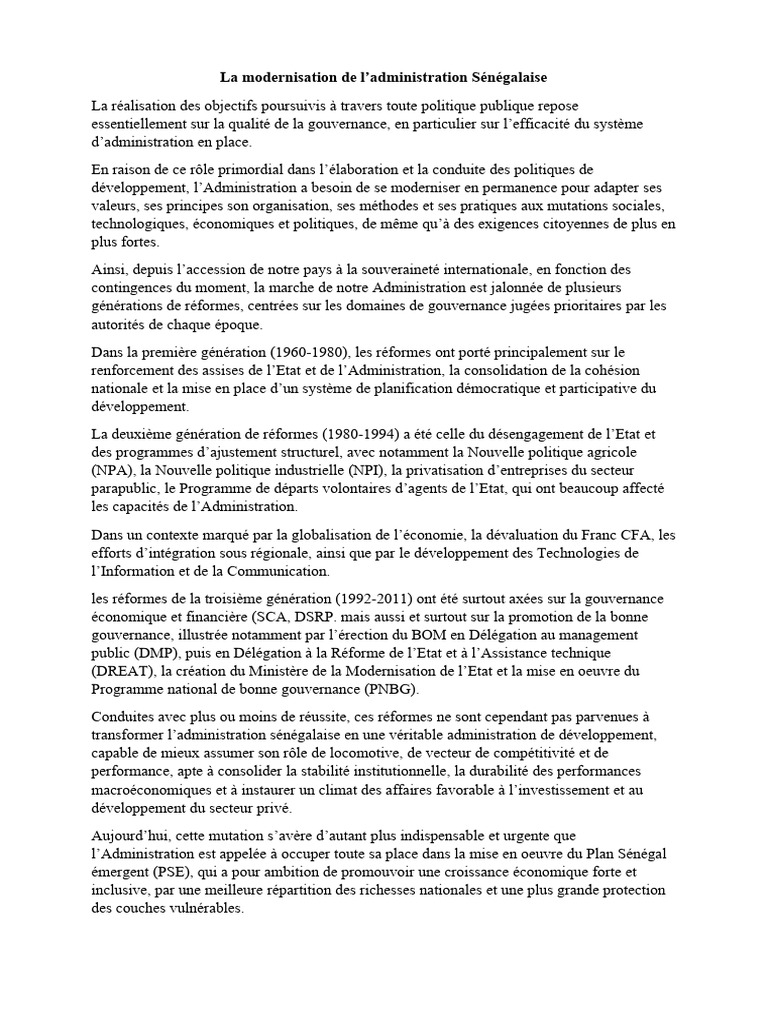 Modernisation de l'Administration Sénégalaise | PDF | Gouvernance | État