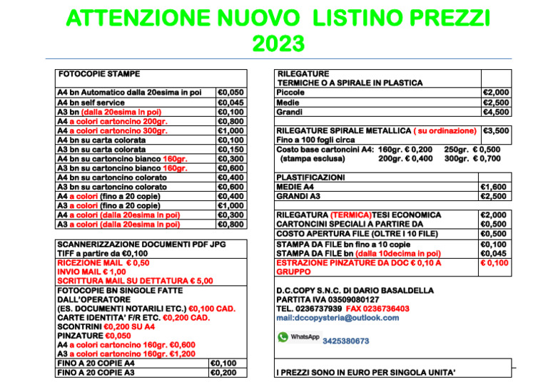 New Listino Prezzi 2023 PDF