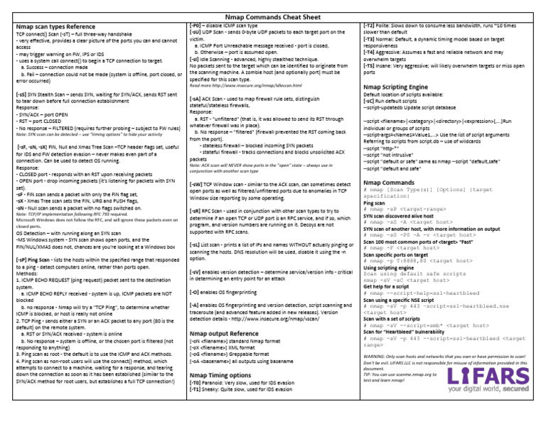 Nmap Commands Cheat Sheet | PDF | Transmission Control Protocol | Port ...