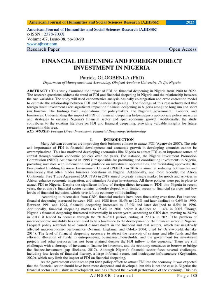 FDI Impact on Nigeria's Financial Deepening | PDF | Stationary Process ...