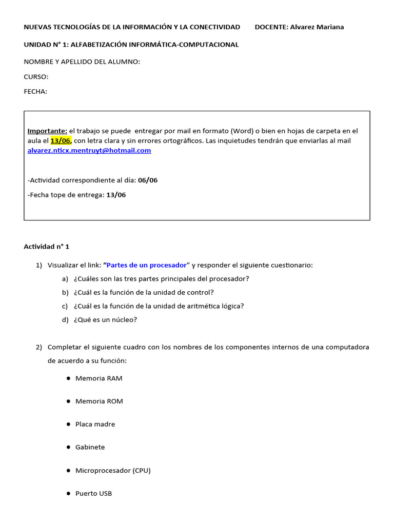 Alfabetización Informática: Componentes PC | PDF | Hardware de la ...