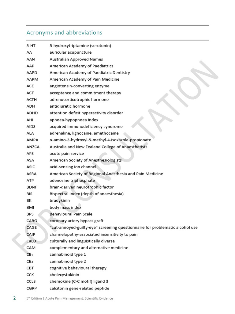 Acronyms and Abbreviations Watermarked PDF Pain Management Pain