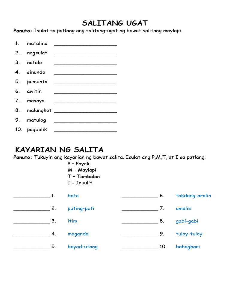 Filipino 3: Salitang Ugat at Kayarian NG Salita | PDF