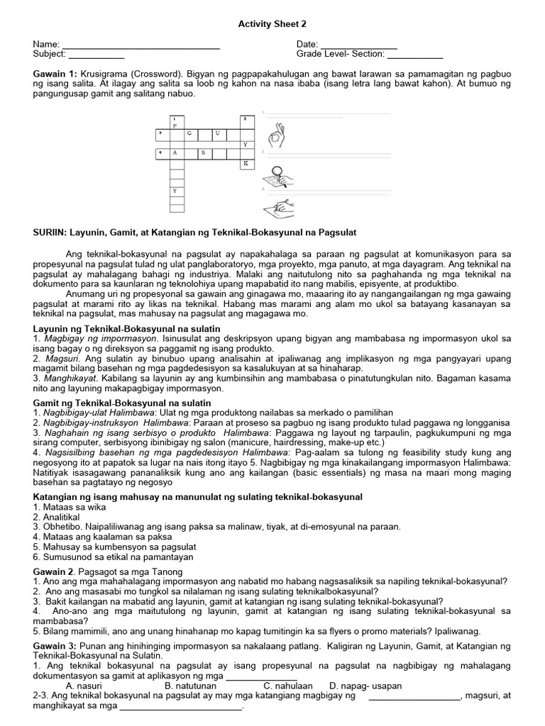 Activity Sheet 2 - Piling Larang | PDF