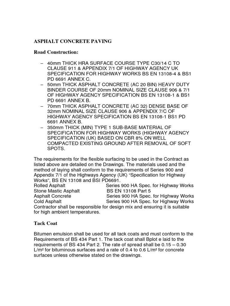 Asphalt Concrete Paving Specifications | PDF
