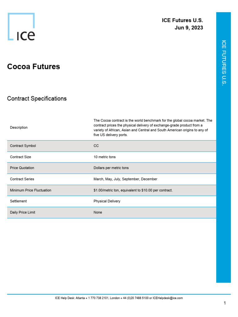 ProductSpec 7 PDF Futures Contract Cocoa Bean