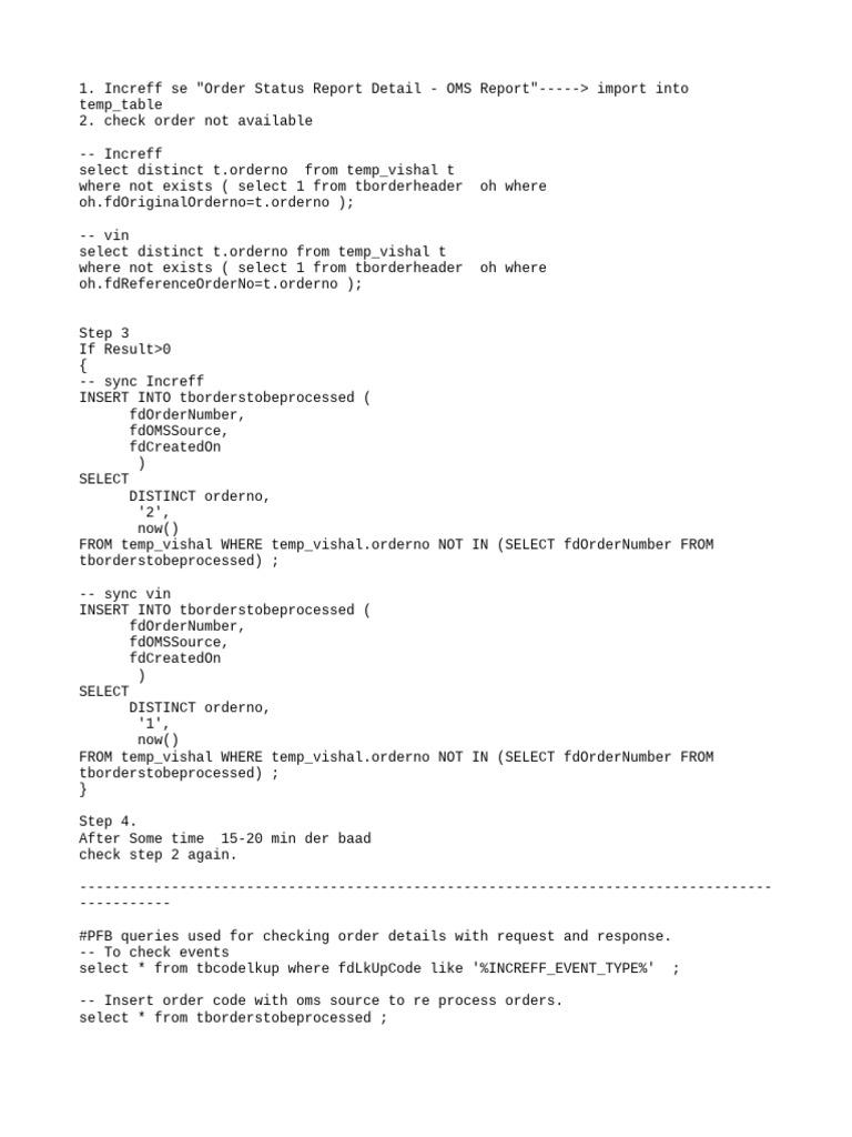 Order Status Report SQL Queries | PDF | Computing | Software Engineering