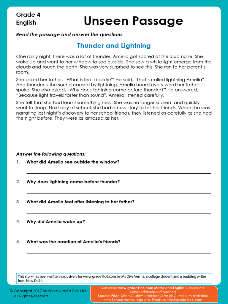 Unseen Passage Thunder and Lightning PDF