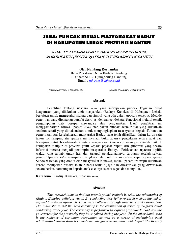 Seba Puncak Ritual Masyarakat Baduy | PDF