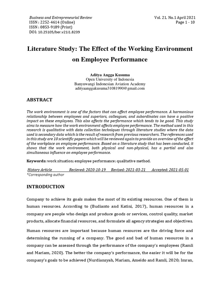 Literature Study The Effect of The Working Environment On Employee ...