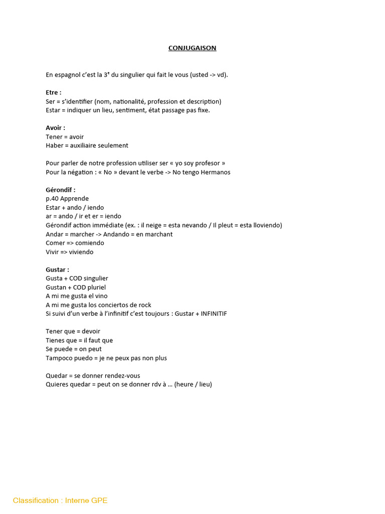 Conjugaison des verbes en espagnol | PDF | Verbe | Morphologie