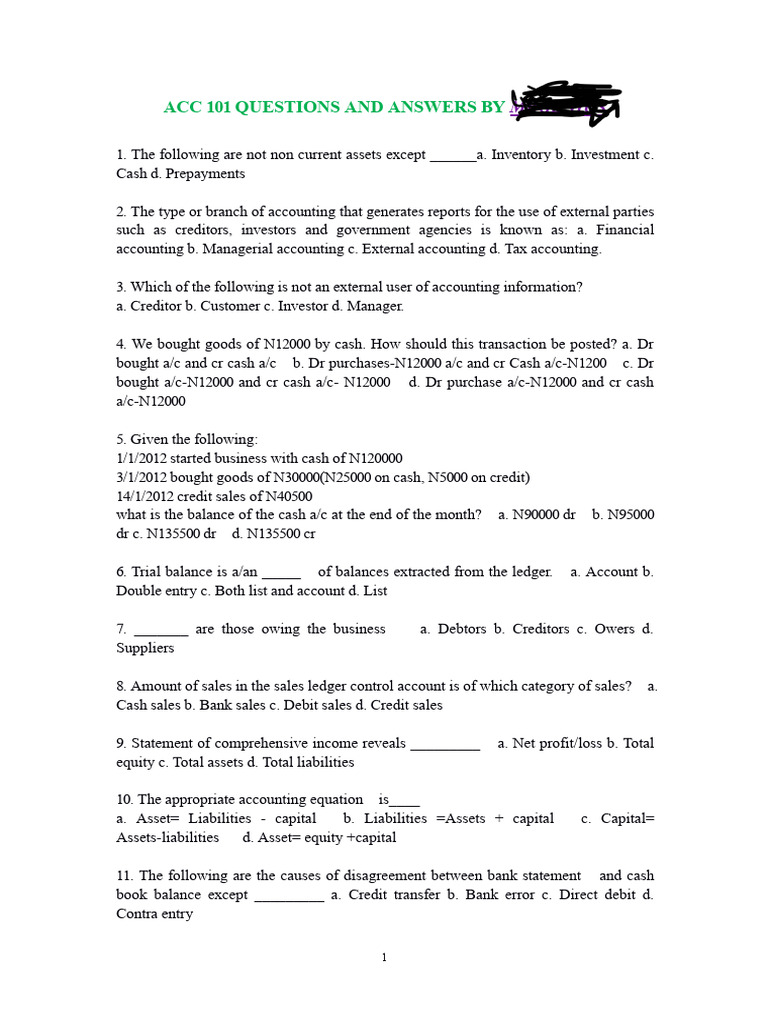 Acc 101 Questions | PDF | Debits And Credits | Business