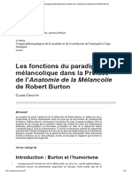 Les Fonctions Du Paradigme Mélancolique Dans La Préface de L'anatomie de La Mélancolie de Robert Burton