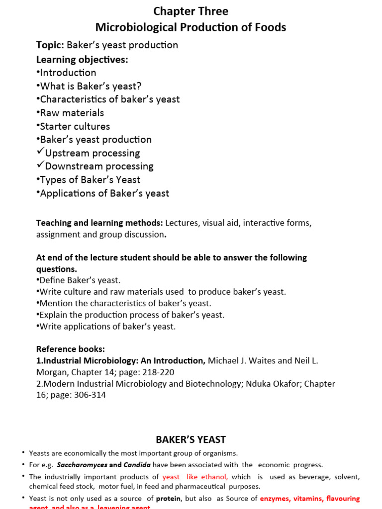 Microbiological Production of Foods Baker's Yeast PDF Yeast