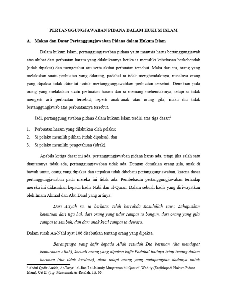 Pertanggungjawaban Pidana dalam Hukum Islam | PDF