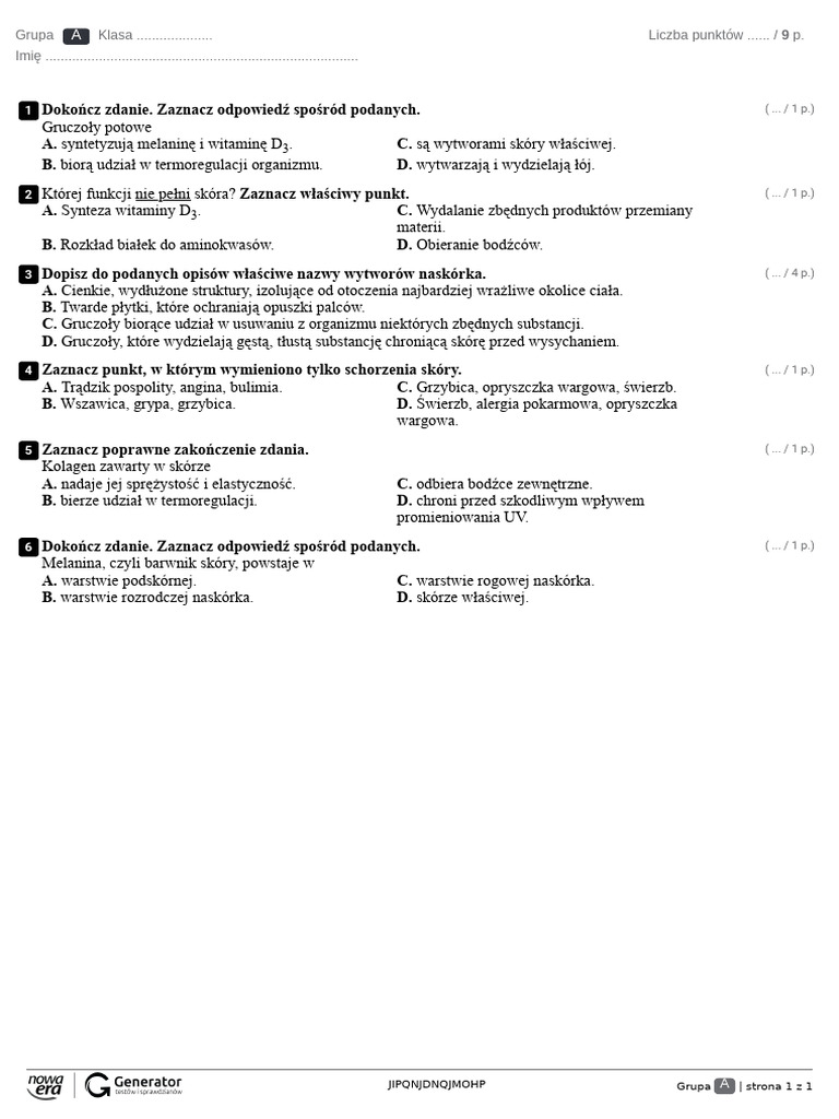 Organizm Człowieka Skóra Powłoka Organizmu Sprawdzian Pdf Katkówka - Organizm Człowieka. Skóra - Powłoka Ciała - Lekcje 1, 2, 3