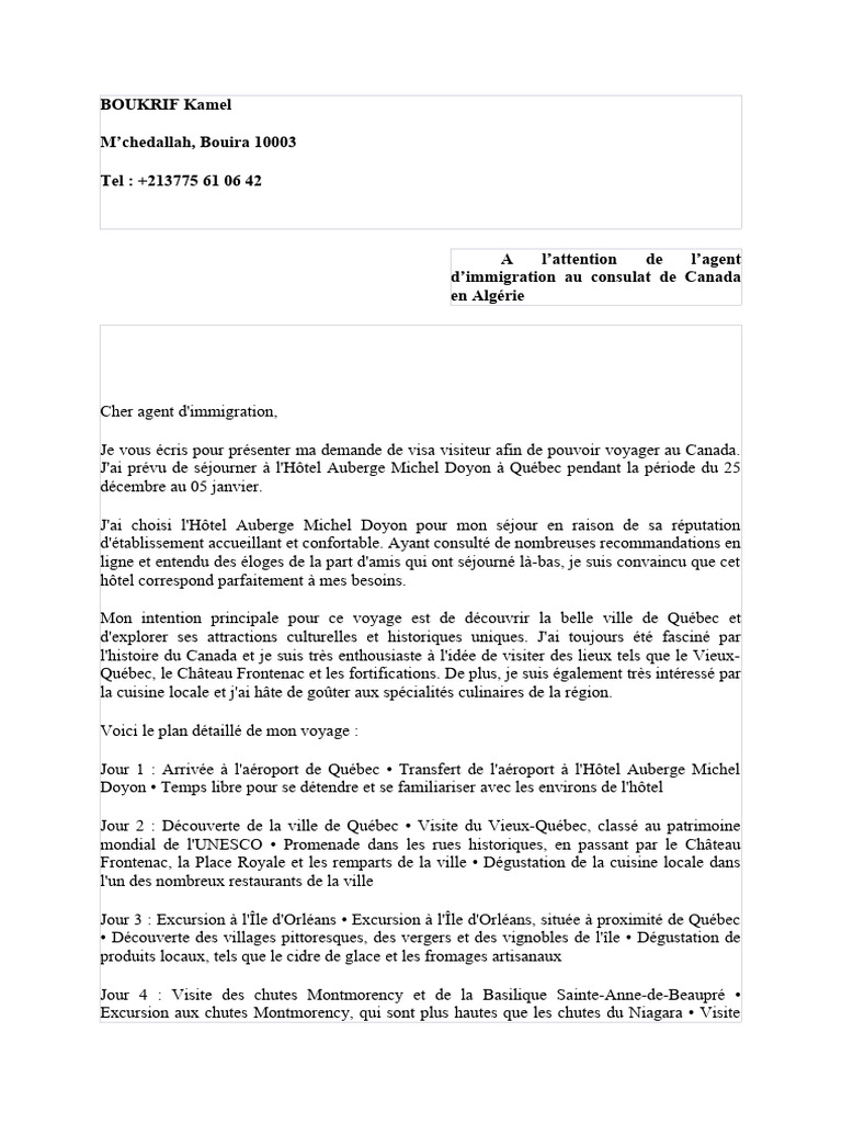 Lettre Explicative Canada Pdf Québec Canada