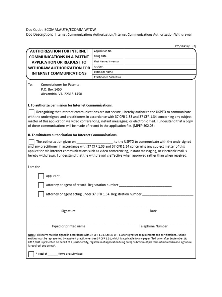 SB 0439 | PDF | United States Patent And Trademark Office | Patent