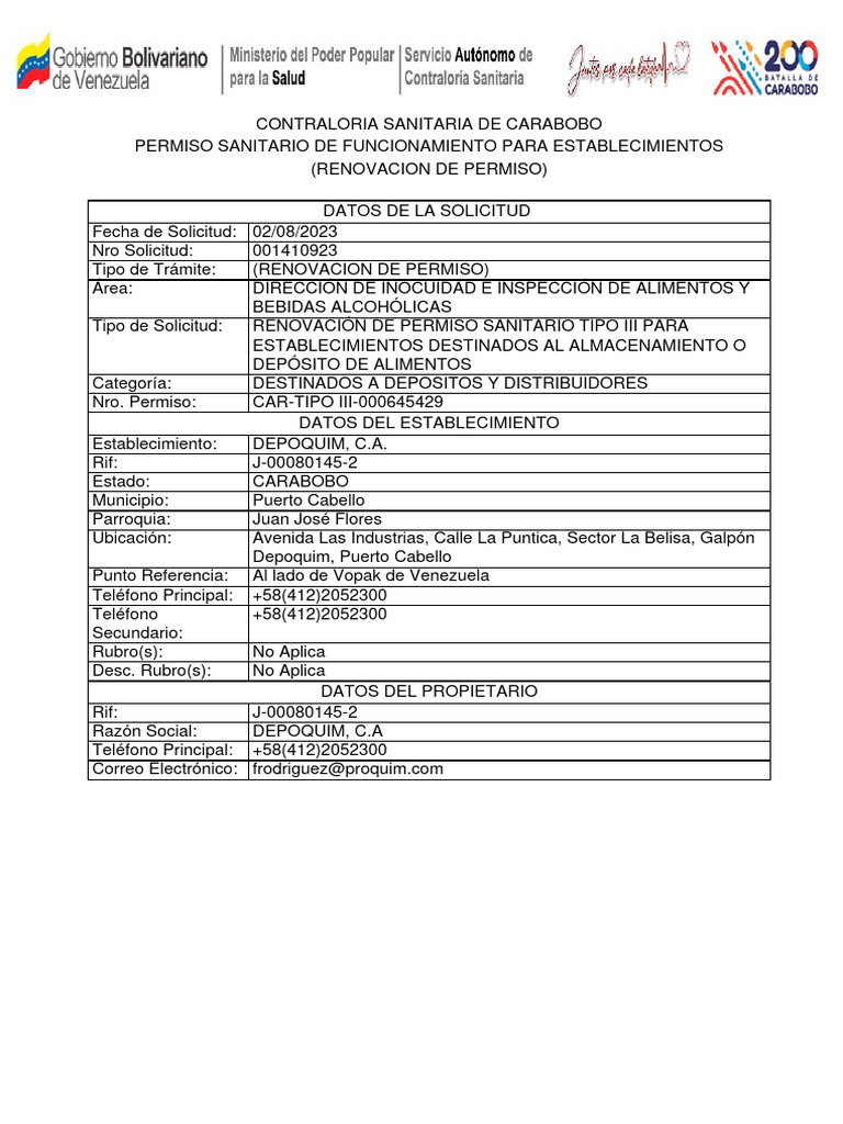 Renovacion permiso sanitario pdf