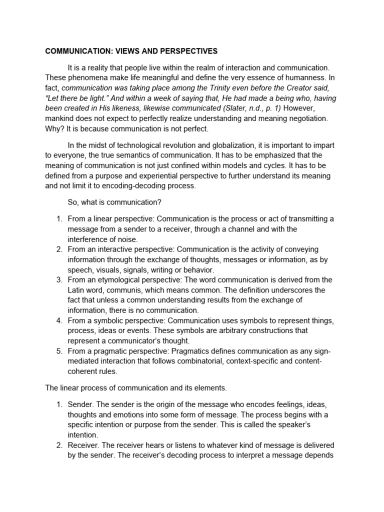 Communication Perspectives Explained | PDF | Communication | Nonverbal ...