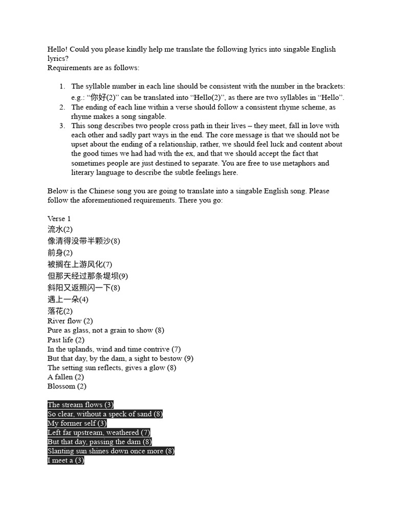 Singable English Lyrics Translation Guide | PDF | Poetry | Syllable