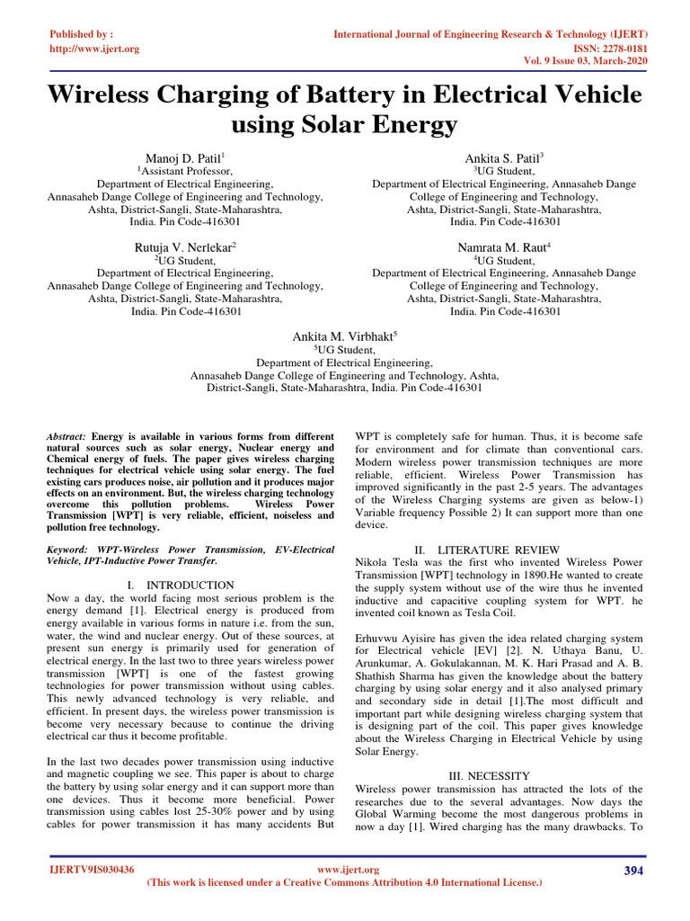 Wireless EV Charging via Solar Energy | PDF | Rectifier | Electric ...