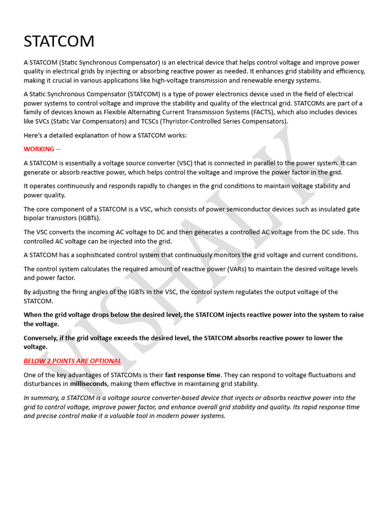 Understanding STATCOM Functionality | PDF | Electrical Grid | Electric ...