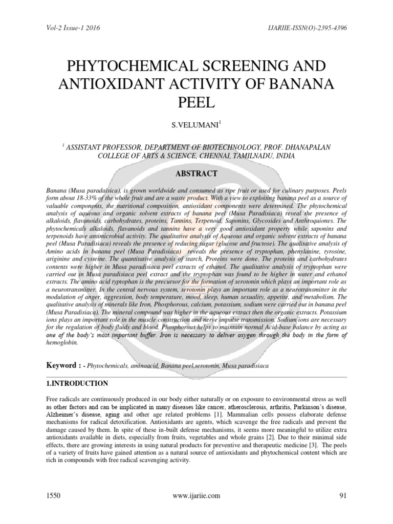 View of PHYTOCHEMICAL SCREENING AND ANTIOXIDANT ACTIVITY OF BANANA PEEL ...