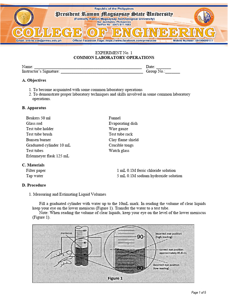 Experiment 1 Common Laboratory Operations Sep 12 2023 PDF